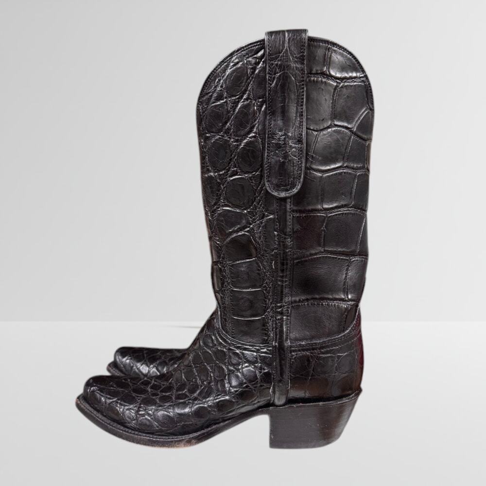 Lucchese Alligator Western Cowboy Boots Black Allover Women's 8 USA Made Western